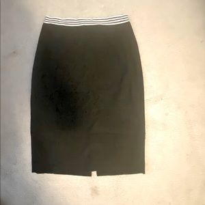 H&M black pencil skirt with black and white elasticized waistband.